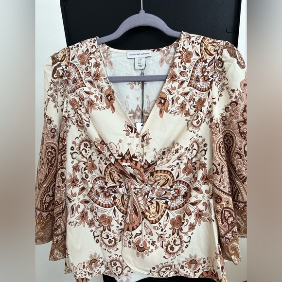 Satin Bell Sleeve Paisley Printed Blouse Cupcakes and Cashmere Brown & Cream - Picture 9 of 10